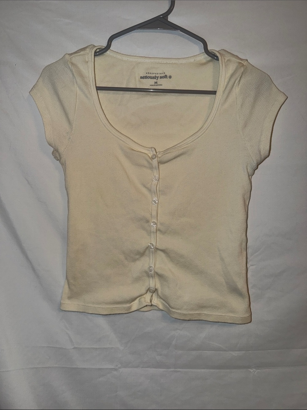 Aeropostale Cream Ribbed Button-Front Scoop Neck Top